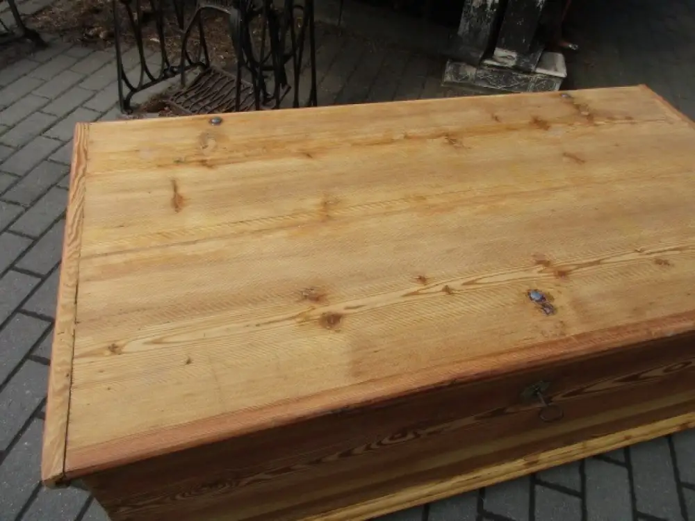 Truhe Flachdeckeltruhe Biedermeier um 1860 Weichholz Nr. 1 3