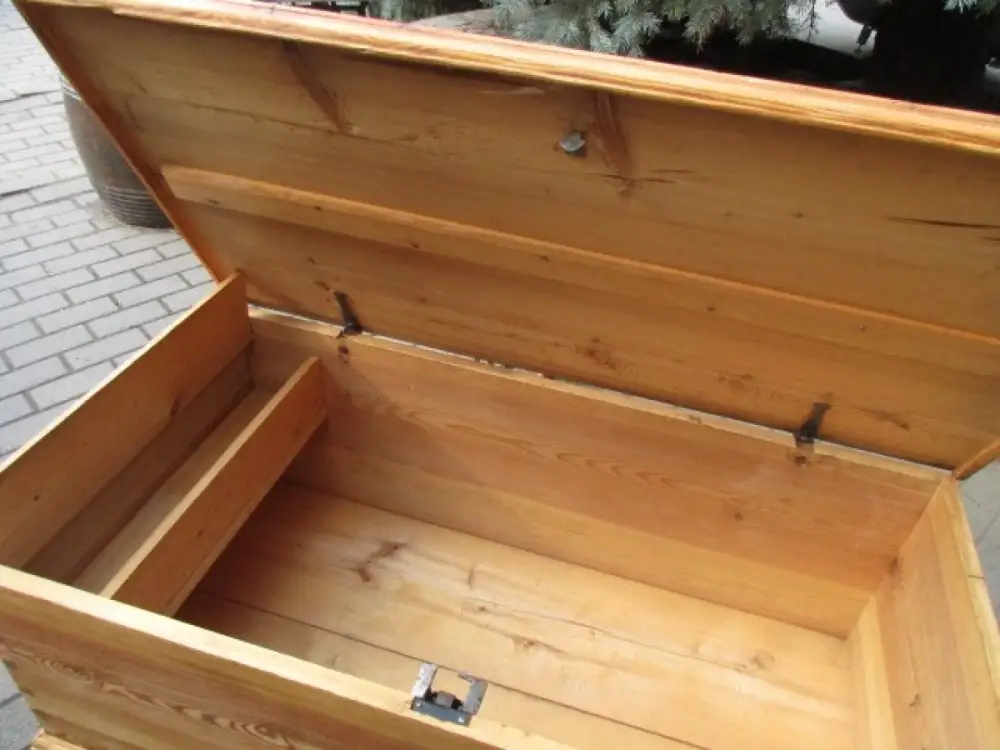 Truhe Flachdeckeltruhe Biedermeier um 1860 Weichholz Nr. 1 7