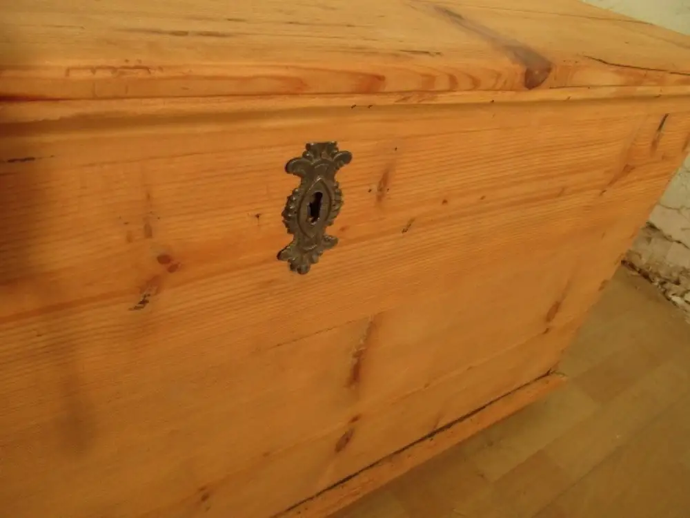 Truhe Flachdeckeltruhe Biedermeier um 1860 Weichholz Nr. 3 1