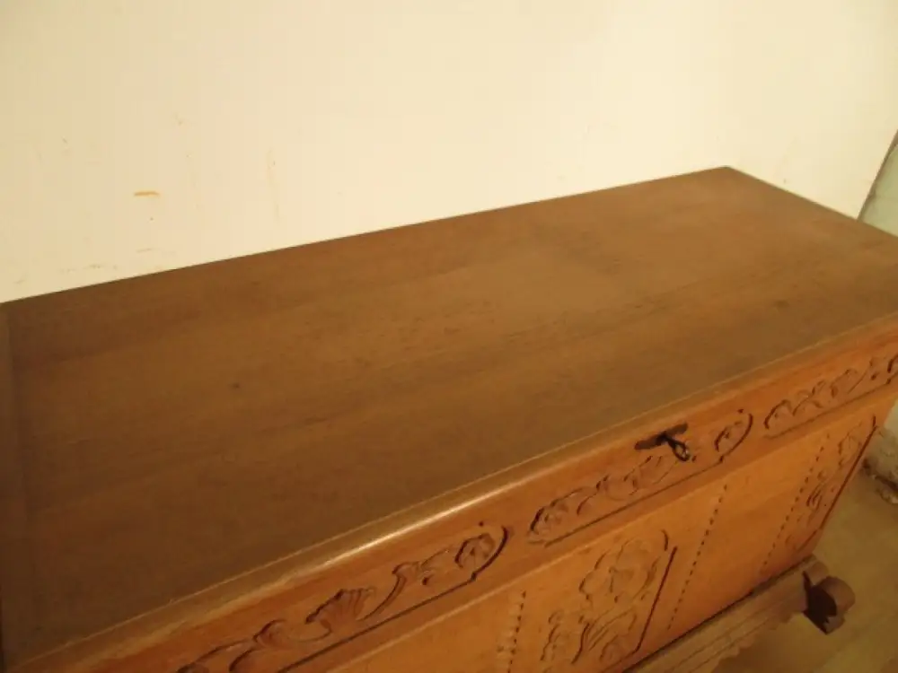 Truhe Flachdeckeltruhe Truhenkommode  Jugendstil um 1900 Eiche hell 5