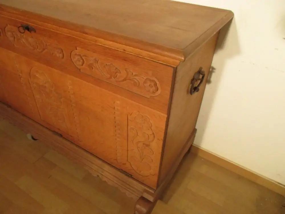 Truhe Flachdeckeltruhe Truhenkommode  Jugendstil um 1900 Eiche hell 6