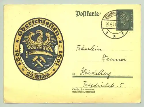 (0360538)  Erinnerungs-Postkarte an die Volksabstimmung in Oberschlesien am 22.3.1921