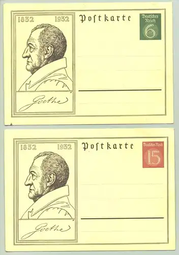 (1010133)  Zwei Sonderpostkarten des Deutschen Reiches zum Goethe-Jubiläum 1832 - 1932. Siehe bitte Beschreibung