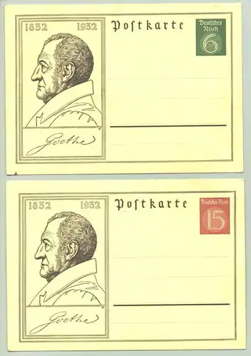 ()  Zwei Sonderpostkarten des Deutschen Reiches zum Goethe-Jubiläum 1832 - 1932. Siehe bitte Beschreibung