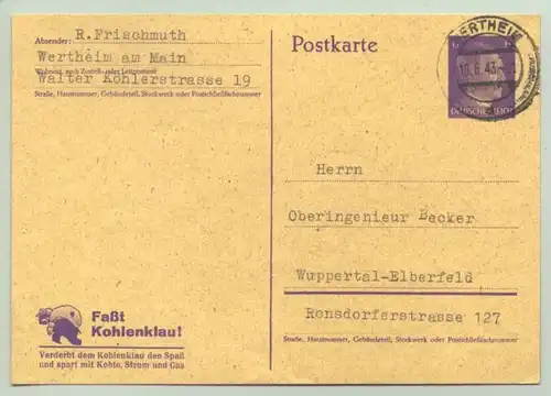 (1016016)  Original Postkarte &quot;Faßt den Kohlenklau ! ... &quot;  Stempel 1943. Ganzsache. Siehe bitte Beschreibung