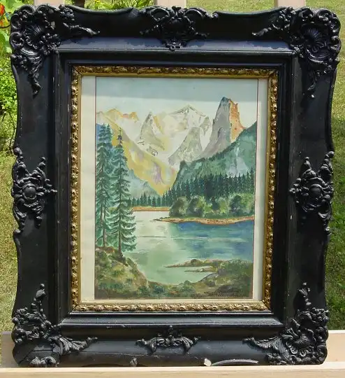 Gosausee mit Dachstein. Signiert Storek Frz. Altes Gemälde auf Papier 'Gosausee mit Dachstein'. Signiert : 18 / 8. 51 Storek Frz. 0