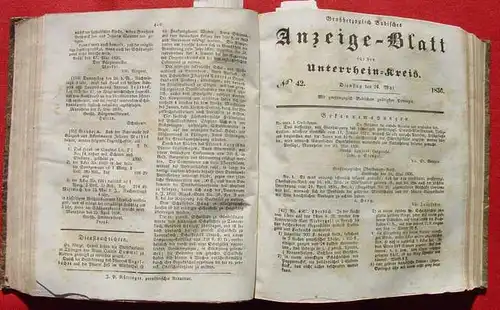 (0080008) &quot;Großherzoglich Badisches Anzeigenblatt für den Unterrhein-Kreis auf das Jahr 1836&quot;, um 1000 Seiten ! 