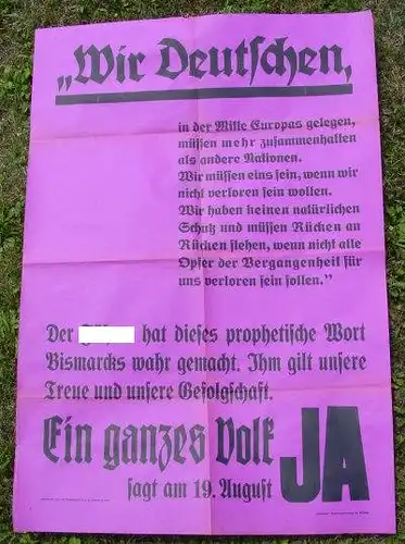 () Propaganda-Plakat 1934. Gaupropagandaleitung der NSDAP. Format ca. 58 x 84 cm. Siehe bitte Beschreibung u. Bild
