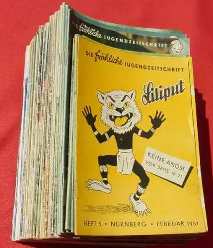 ! Derzeit gültige Versandkosten ab Euro 8,00 ! () LILIPUT. Die fröhliche Jugendzeitschrift. 62 x Jugend-Magazine 1951-1966. Siehe bitte weitere Erklärungen nebst der Artikelbeschreibung u. Bilder