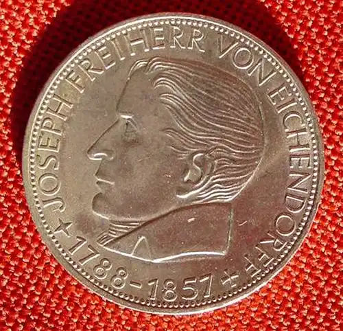 (1047393) Silber-Gedenkmünze 5 DM 1957 Eichendorff. Garantiert Original. Sehr gut erhalten, siehe bitte Bilder u. Beschreibung