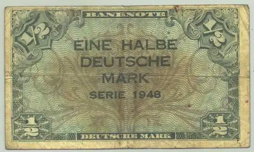 (R80015) Deutschland. Halbe Deutsche Mark. Serie 1948. Original. Banknote. Geldschein. Kopfgeld. 