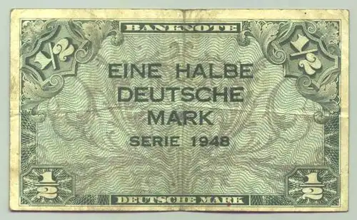 (R80018) Deutschland. Halbe Deutsche Mark. Serie 1948. Original. Banknote. Geldschein. Kopfgeld. 