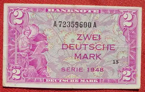 (R80411) Deutschland. Zwei Deutsche Mark. Serie 1948. Original. Banknote. Geldschein. Kopfgeld. 