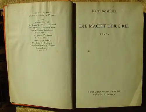 () "Die Macht der Drei". Hans Dominik. Science-Fiction-Abenteuer. Gebrueder Weiss, Berlin-Muenchen