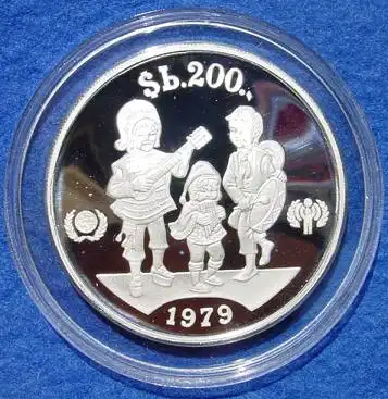(1006884) Bolivien. 200 Pesos 1979. Grosse Silbermuenze (Internationales Jahr des Kindes)