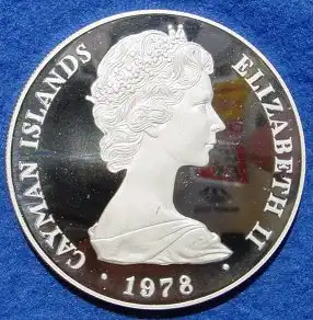 () Cayman-Inseln. 25 Dollars 1978. Motiv : Zepter. Muenze 925er Silber. Kroenungs-Jubilaeum