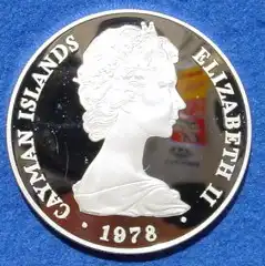 (1006960) Cayman-Inseln. 25 Dollars 1978. Motiv Kroenungsstuhl. Muenze 925er Silber. Kroenungs-Jubilaeum