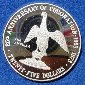(1006963) Cayman-Inseln. 25 Dollars 1978. Motiv Salbgefaess. Muenze 925er Silber. Kroenungs-Jubilaeum