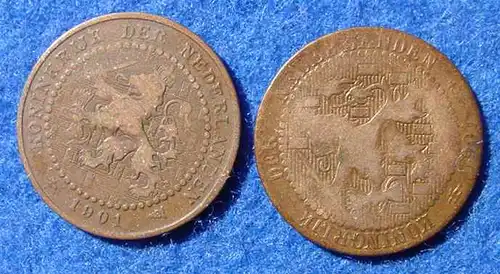 () Muenzen Varianten. 2 verschiedene 1 Cent 1901 Niederlande