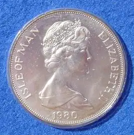() ) Isle of Man. One Crown 1980. Silbermuenze. Fussball-WM. KM 92 a # Insel Man