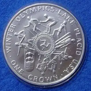 () Isle of Man. One Crown 1980. Olympiade-Silbermuenze Lake Placid. # Insel Man