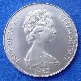 () Isle of Man. One Crown 1982. Silbermuenze. Fussball. # Insel Man