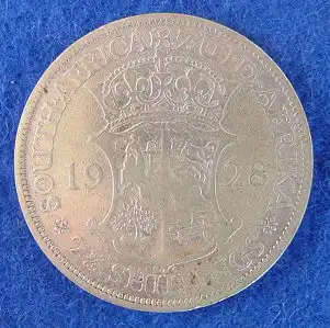 () Suedafrika Silbermuenze 2,5 Shilling 1928. Ziemlich stark gebraucht