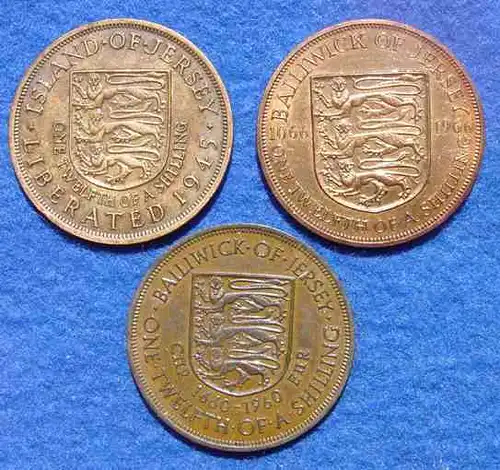 (1038945) 3 Muenzen. Jersey. One Twelfth Of A Shilling ( 1 Penny ) 1945, 1960, 1966