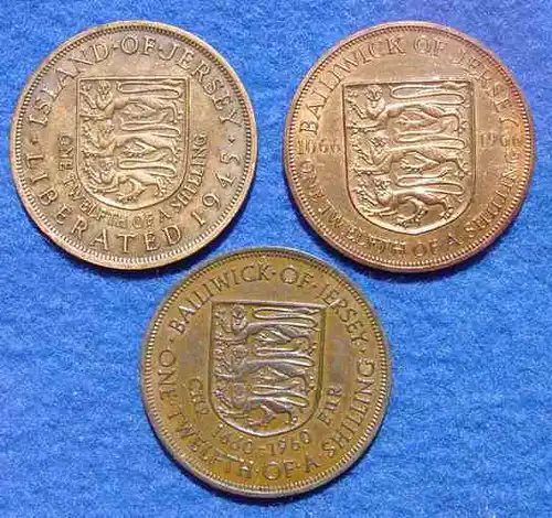 () 3 Muenzen. Jersey. One Twelfth Of A Shilling ( 1 Penny ) 1945, 1960, 1966