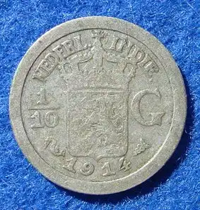 (1015603) Niederlande. Indien 1/10 Gulden 1914. Silbermuenze