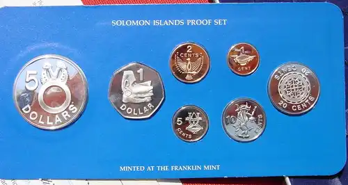 () Solomon Islands. Proof-Satz 1978. 7 Muenzen (incl. 5 D. Silber) im Etui