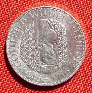 () 5 DM 1966 - D. Gottfried Wilhelm Leibniz. Silber-Gedenkmuenze. Deutschland