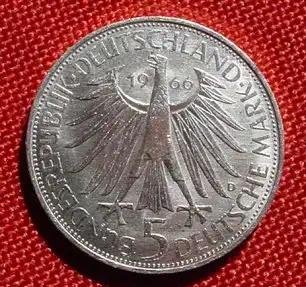 () 5 DM 1966 - D. Gottfried Wilhelm Leibniz. Silber-Gedenkmuenze. Deutschland