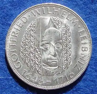 () 5 DM 1966 - D. Gottfried Wilhelm Leibniz. Silber-Gedenkmuenze. Deutschland