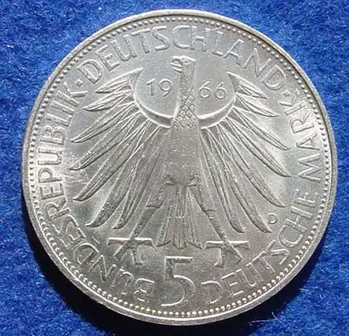 () 5 DM 1966 - D. Gottfried Wilhelm Leibniz. Silber-Gedenkmuenze. Deutschland