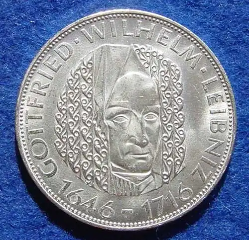 () 5 DM 1966 - D. Gottfried Wilhelm Leibniz. Silber-Gedenkmuenze. Deutschland