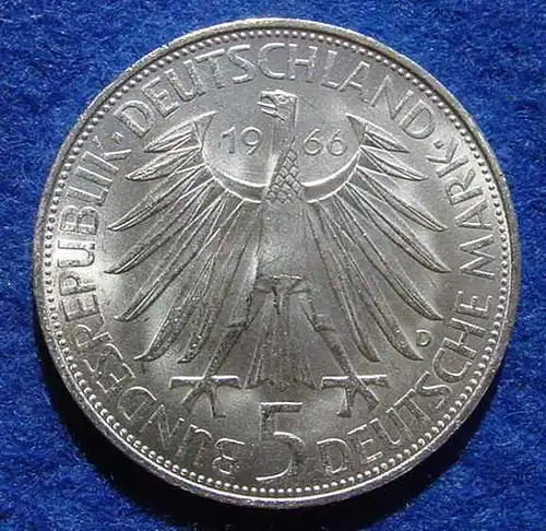 () 5 DM 1966 - D. Gottfried Wilhelm Leibniz. Silber-Gedenkmuenze. Deutschland