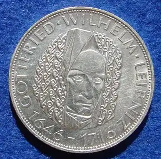 () 5 DM 1966 - D. Gottfried Wilhelm Leibniz. Silber-Gedenkmuenze. Deutschland