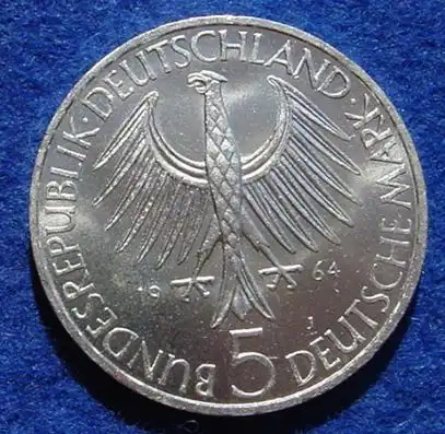 () 5 DM 1964 - J. Johann Gottlieb Fichte. Silber-Gedenkmuenze. Deutschland