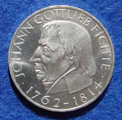 () 5 DM 1964 - J. Johann Gottlieb Fichte. Silber-Gedenkmuenze. Deutschland