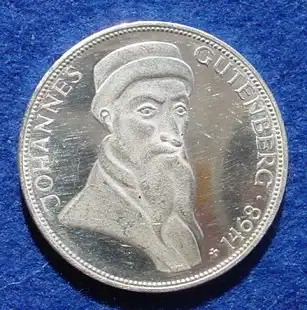 () 5 DM 1968 - G. Johannes Gutenberg. Silber-Gedenkmuenze. Deutschland