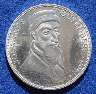 (1043384) 5 DM 1968 - G. Johannes Gutenberg. Silber-Gedenkmuenze. Deutschland