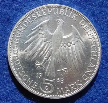 () 5 DM 1968 - G. Johannes Gutenberg. Silber-Gedenkmuenze. Deutschland