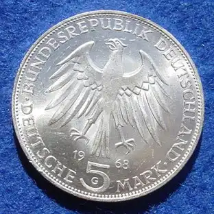 () 5 DM 1968 - G. Johannes Gutenberg. Silber-Gedenkmuenze. Deutschland