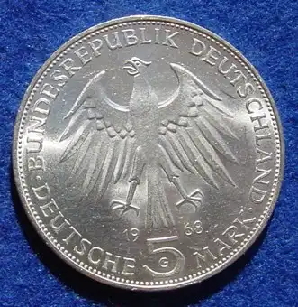 () 5 DM 1968 - G. Johannes Gutenberg. Silber-Gedenkmuenze. Deutschland