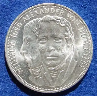 (1043397) 5 DM 1967 - F. / W. u. A. von Humboldt. Silber-Gedenkmuenze. Deutschland