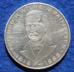 () 5 DM 1968 - J. Friedrich Wilhelm Raiffeisen. Silber-Gedenkmuenze. Deutschland