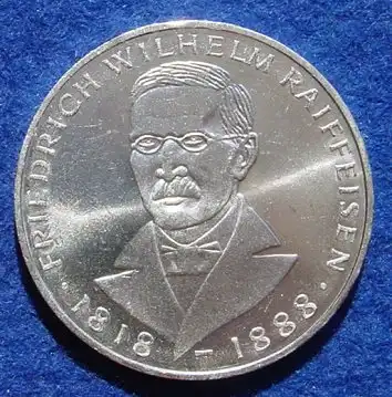 () 5 DM 1968 - J. Friedrich Wilhelm Raiffeisen. Silber-Gedenkmuenze. Deutschland