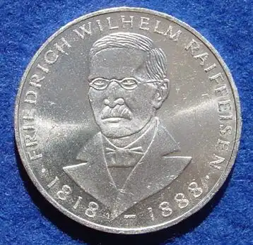 (1043430) 5 DM 1968 - J. Friedrich Wilhelm Raiffeisen. Silber-Gedenkmuenze. Deutschland