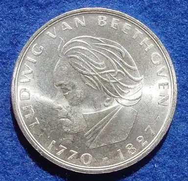 () 5 DM 1970 - F. Ludwig van Beethoven. Silber-Gedenkmuenze. Deutschland